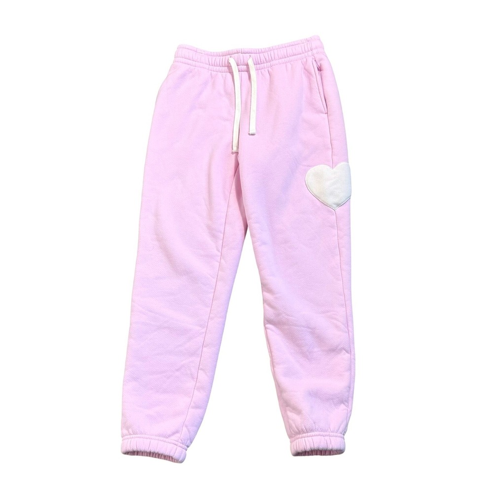 NO BOUNDARIES Junior's Small Pink White Sherpa Lined Heart Jogger Sweatpants Y2K
